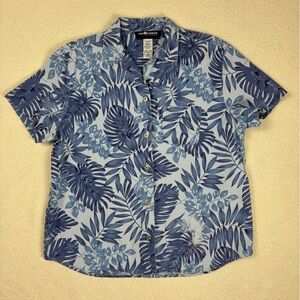 Vintage Sag Harbor Women’s Floral Linen Cotton Button Front Top Medium Tropical